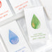 Wearingeul Ink Drop Swatch Cards feature watercolor drops and brand names in English and Korean, ideal for showcasing fountain pen ink characteristics. Pack of 50, 5x9 cm each.