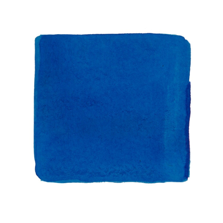 PENBBS No.128 Santorini fountain pen ink, 30ml bottle, features a solid blue swatch with hand-painted edges, showcasing its vibrant dye-based color.