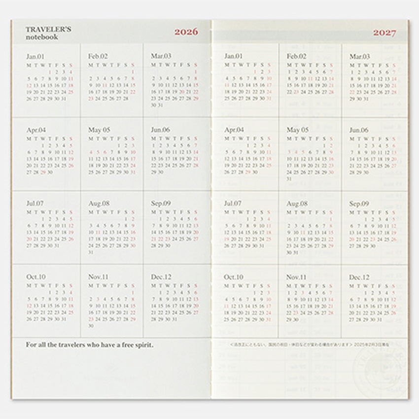 Traveler's Company 2026 Diary Weekly+Memo (Regular) Planners