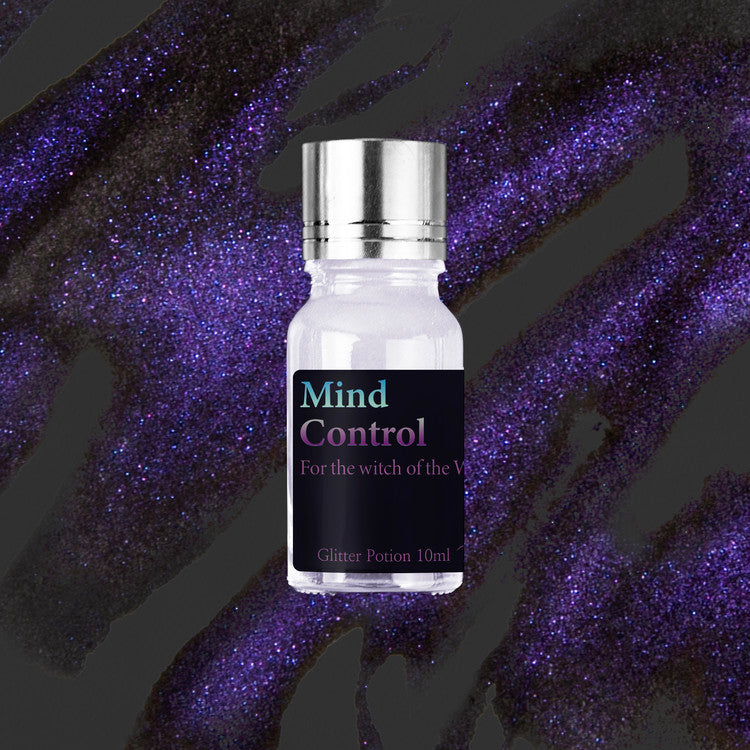 Wearingeul Mind Control Glitter Potion - 10ml vial with metallic cap, shimmer add-on. Transforms fountain pen ink with purple shimmer for vibrant writing.
