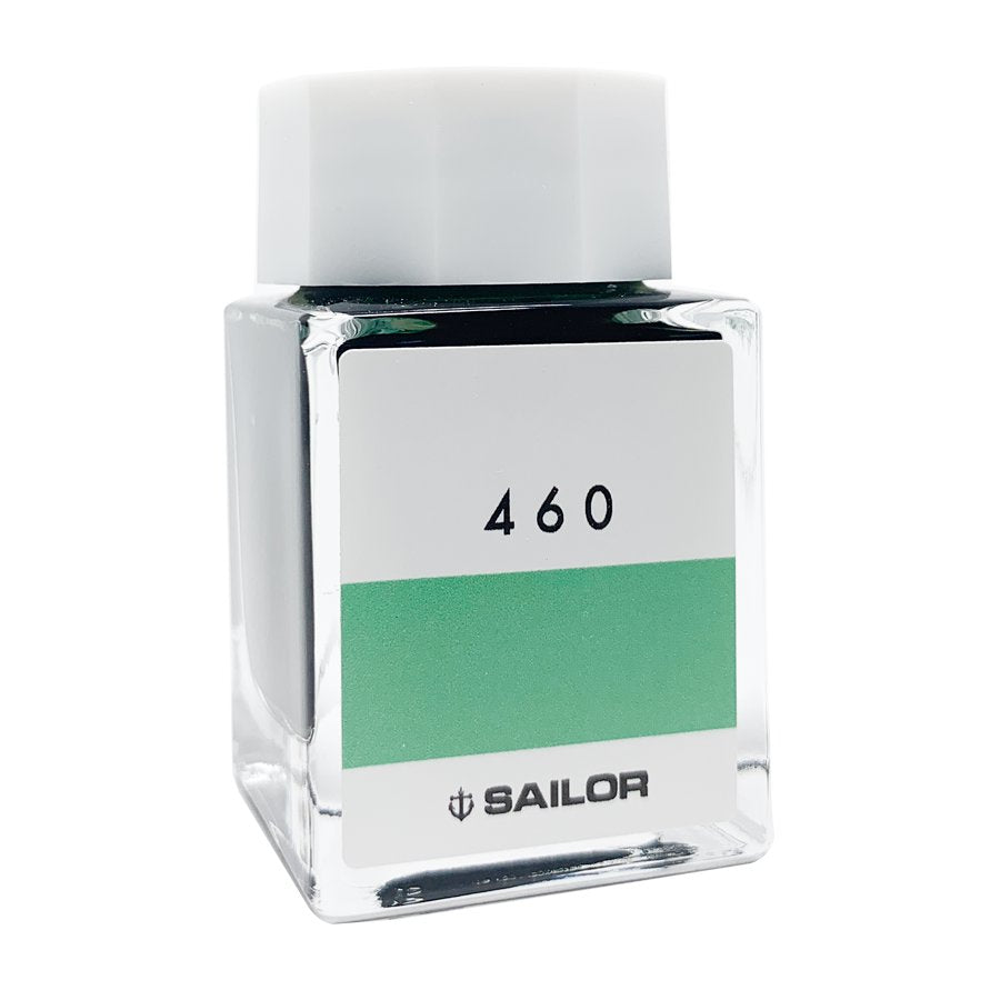 Square glass bottle of Sailor fountain-pen ink, labeled 460, featuring the Sailor anchor logo. Part of Sailor's Ink Studio, offering 20ml of dye-based ink.