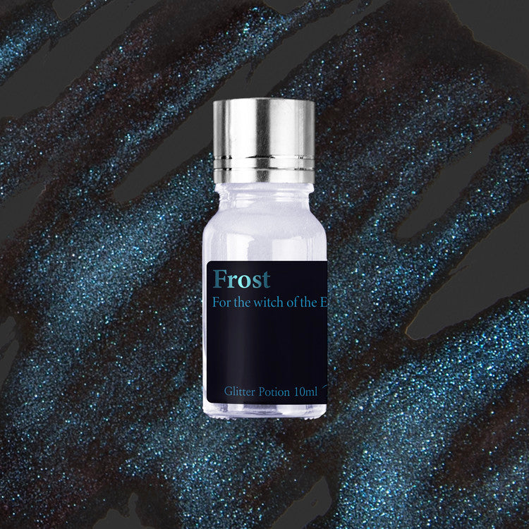 Frost (Wizard of Oz) Glitter Potion - 10ml vial by Wearingeul, a blue shimmer add-on for fountain pen ink, featuring icy-blue metallic glitter.