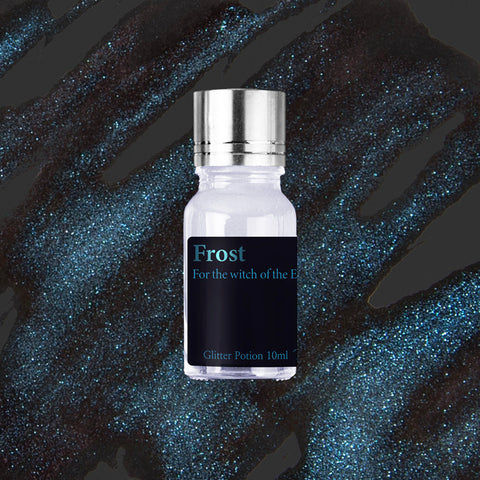 Frost (Wizard of Oz) Glitter Potion - 10ml vial by Wearingeul, a blue shimmer add-on for fountain pen ink, featuring icy-blue metallic glitter.