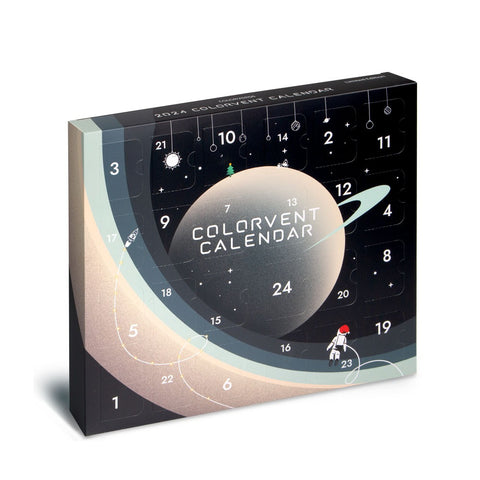 2024 Colorvent Calendar by Colorverse, a boxed advent-style fountain pen ink set with 24 compartments, each housing a 15ml bottle inspired by the universe.