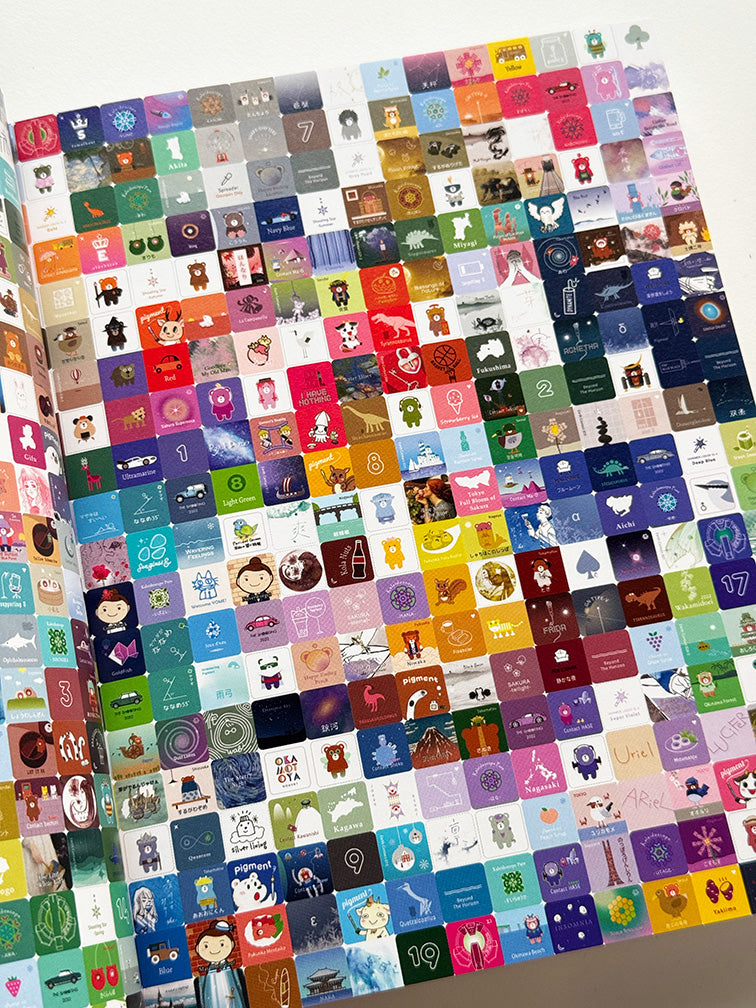 Tono & Lims 806 Inks and Swatch Book Set featuring a catalog of diverse illustrations and logos, showcasing Japanese prefecture mascots and brands in a comprehensive reference guide.