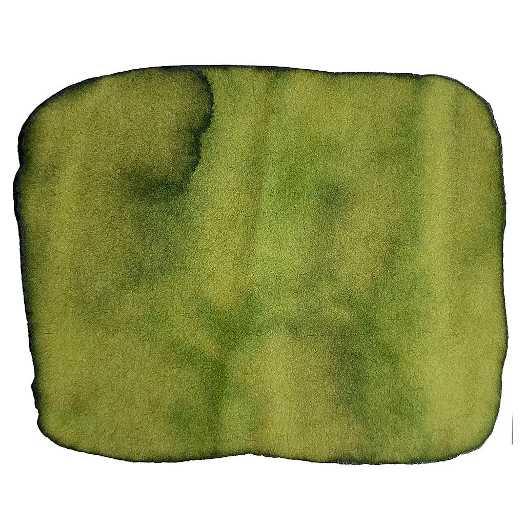 Abstract olive-green ink wash representing Bungubox 88 - 2ml, a dye-based ink from Japan's Bungubox, highlighting the store's dedication to unique writing experiences.