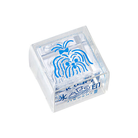 Kori Jirushi Yorkshire Terrier Stamp - Small, a clear plastic ice-cube stamp featuring a raised dog head for imprinting designs, labeled KURA and 氷印.