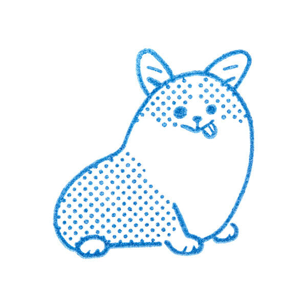 Kori Jirushi Corgi Stamp - Large; a transparent, blue line-drawn corgi design stamp, perfect for precise placement in creative stationery projects.