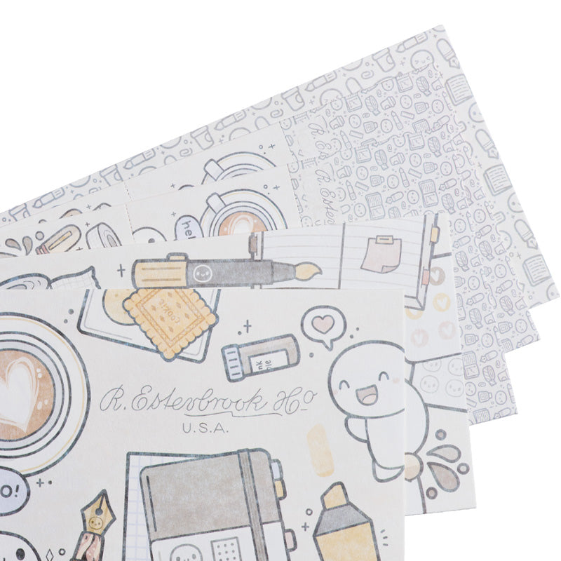 Esterbrook x TheCoffeeMonsterzCo Blotter Paper features café-themed doodles, perfect for absorbing fountain pen ink, including latte art, cookies, and cute characters.