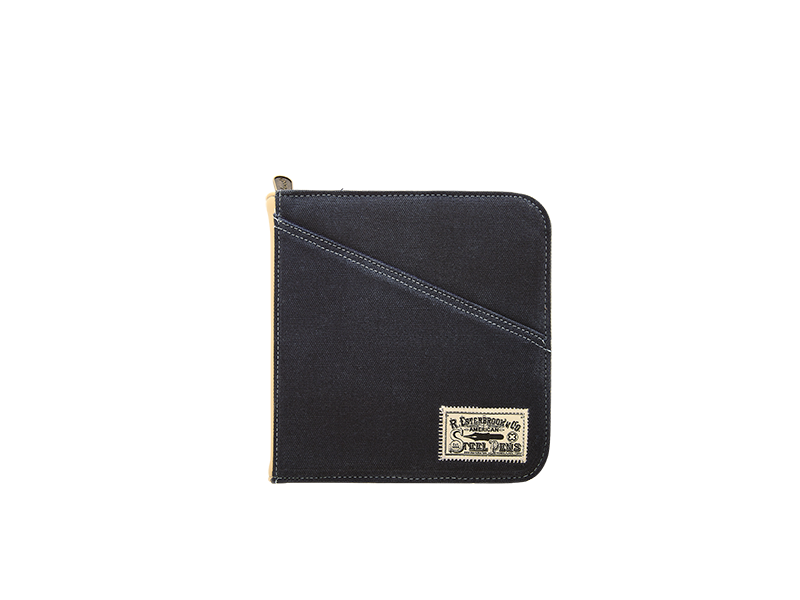 Esterbrook 20-Pen Canvas Case (Navy) with diagonal seam, patch label, and zipper pull, designed for secure pen storage and organization with elastic loops and pocket.