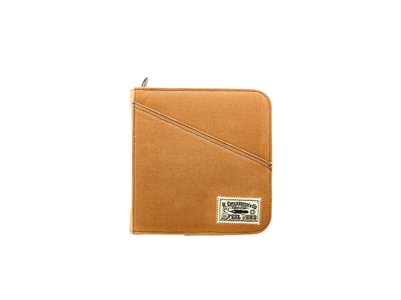 Esterbrook 20-Pen Canvas Case (Tan) with diagonal seam and R. Esterbrook & Co. Steel Pens patch, designed for organizing and protecting fountain pens.