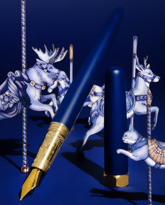 Ferris Wheel Press Brush Fountain Pen - Blue Legacy Satin Series 14k Gold Nib (Fine) Fountain Pen