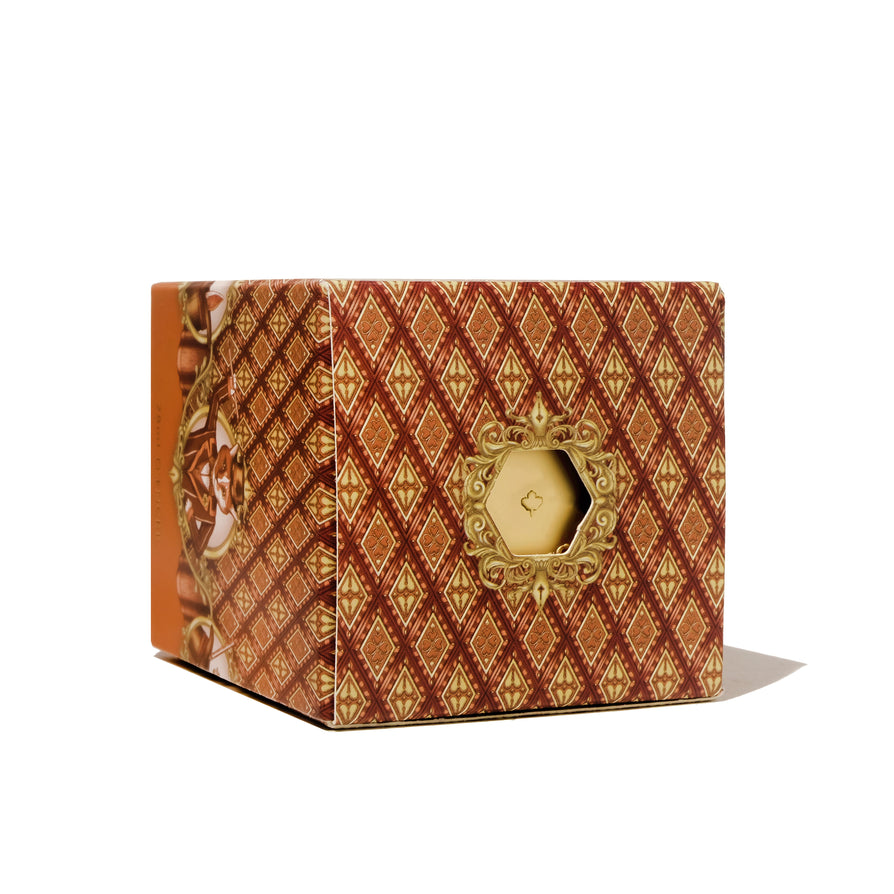 Copper Carnival Calligraphy Ink, 28ml: Ornate box with a hexagonal window reveals luxurious ink, ideal for calligraphy enthusiasts seeking vibrant, shimmering orange tones.