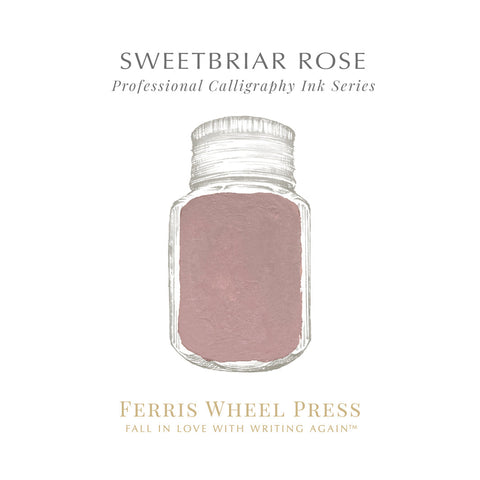 Sweetbriar Rose Calligraphy Ink by Ferris Wheel Press, 2ml, features a minimalist label design with a jar illustration, ideal for dip pens.