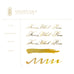 Golden Gala Calligraphy Ink - 28ml by Ferris Wheel Press, showcasing shimmering gold script and swatches for dip pen use. Ideal for professional calligraphy projects.