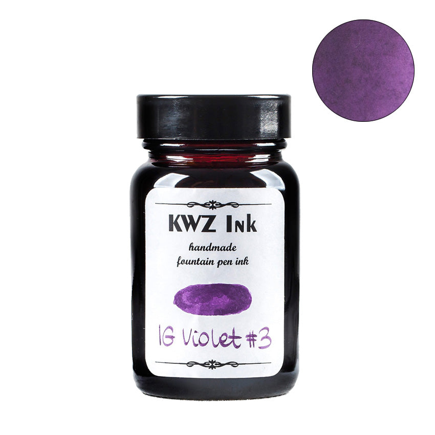 KWZ Ink IG Violet #3, 60ml bottle of handmade iron gall fountain pen ink, featuring a distinctive purple shade.
