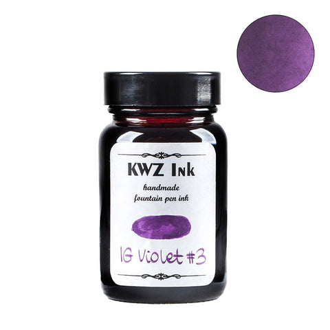 KWZ Ink IG Violet #3, 60ml bottle of handmade iron gall fountain pen ink, featuring a distinctive purple shade.