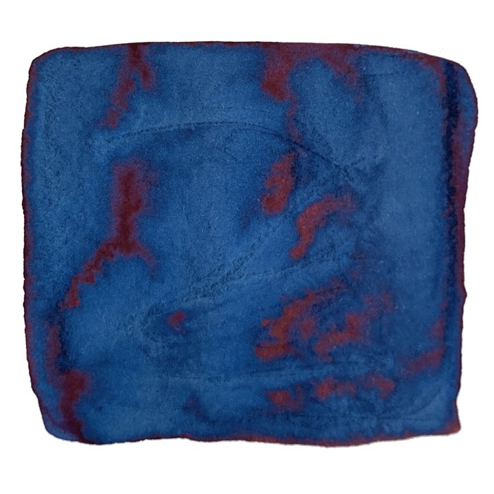 Gray Navy (Jeans) - 2ml ink sample shows a cobalt-blue wash with rusty red patches, reflecting Taccia's denim-inspired color, reminiscent of watercolor art.