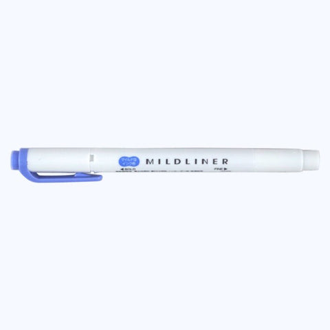 Zebra Mildliner - Dark Blue dual-tip highlighter, pen-style marker with broad chisel tip and fine bullet tip, ideal for highlighting and underlining text.