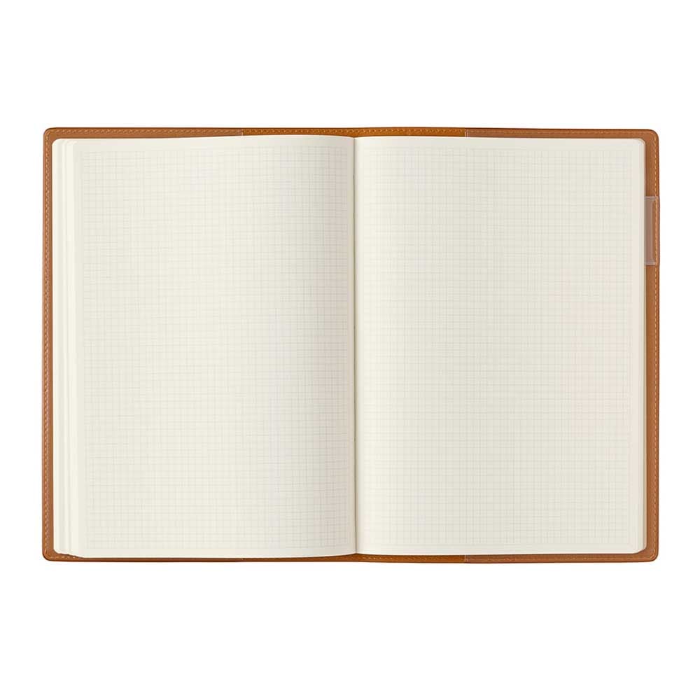 2026 PDCA Planner - A5 (Camel) features a brown leatherette cover and grid pages, ideal for fountain pen users seeking a refined, Japanese-crafted organization tool.