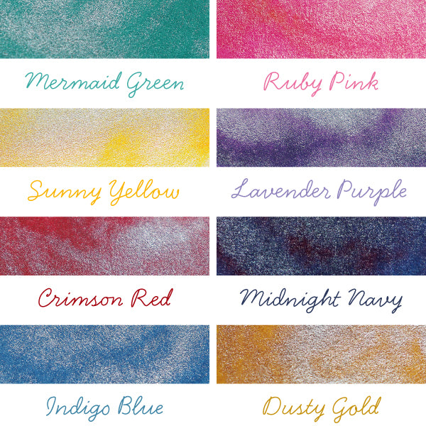 Teranishi Chemical Industry's Sparkle Ink Dip Pen Ink in Dusty Gold (12ml) features a shimmering metallic stripe in a glitter-style color swatch arrangement.