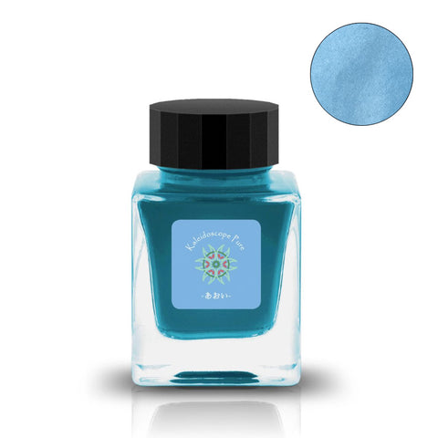 Tono & Lims Aoi あおい - 30ml fountain pen ink in a square glass bottle with turquoise-blue dye, ideal for writing enthusiasts.