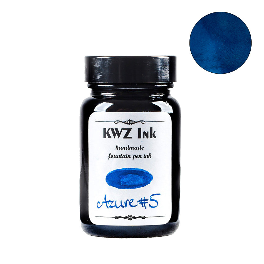 KWZ Ink Azure #5 fountain pen ink, 60ml jar, showcasing a handmade deep blue hue for unique writing experiences.