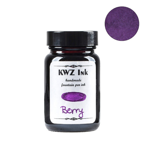 KWZ Ink Berry - 60ml dark-glass bottle, featuring handmade fountain pen ink with a rich purple hue, showcasing the brand's dedication to unique, handcrafted colors.