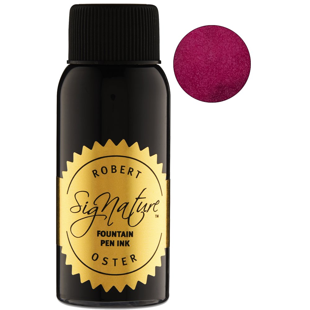 Hot Pink - 50ml Robert Oster Signature fountain pen ink bottle with a circular swatch, showcasing a vibrant shade inspired by South Australia's palette.
