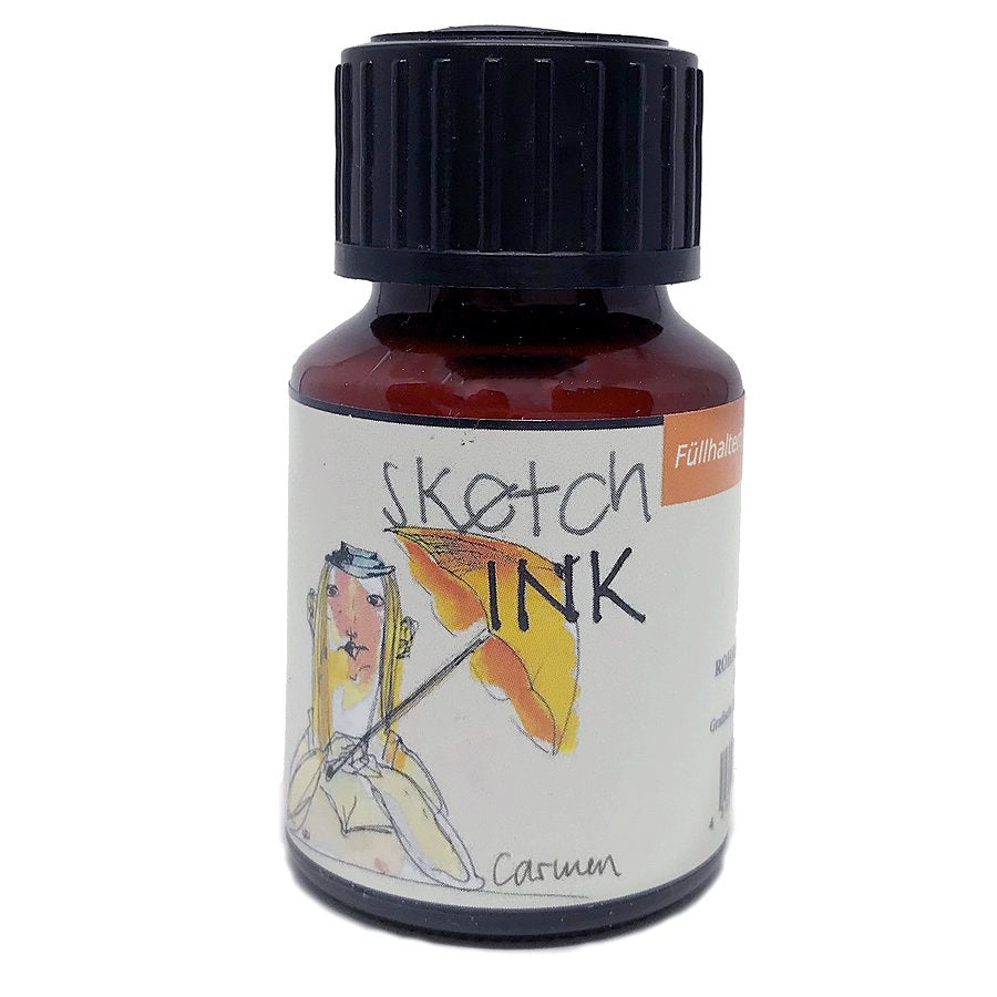 SketchINK - Carmen (2ml) in a small amber-brown glass bottle with a black cap, featuring a label illustration of a figure with an umbrella.