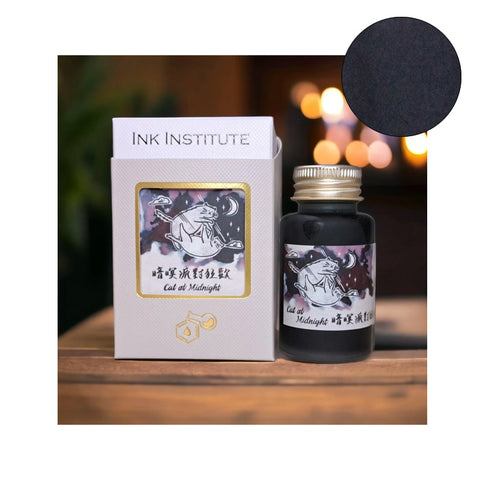 Ink Institute Cat at Midnight fountain pen ink, 30ml, boxed. Part of the Cats Daily series, ideal for various papers and easy to clean.
