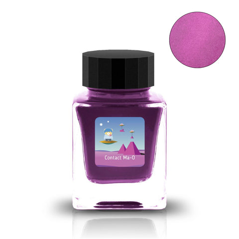 Contact Ma-O (Scented) - 30ml: A square glass bottle with bright purple ink, black cap, label features an alien scene and color swatch.