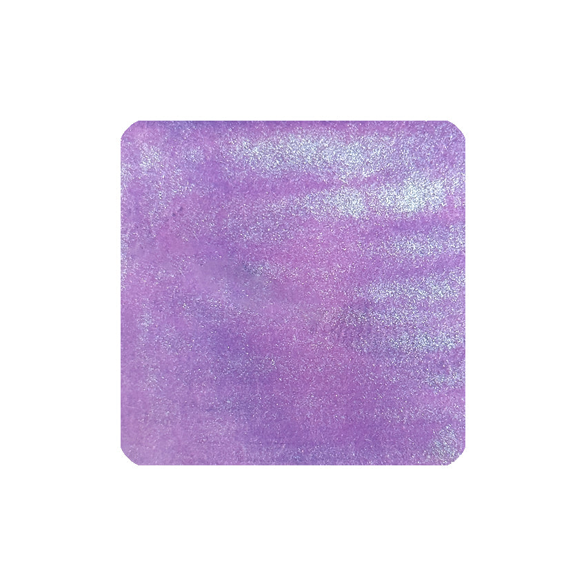 Shimmery, iridescent purple ink swatch for Crazy Penguin (Shimmer) - 2ml, featuring a glittery texture with silvery highlights on a violet-lavender base.