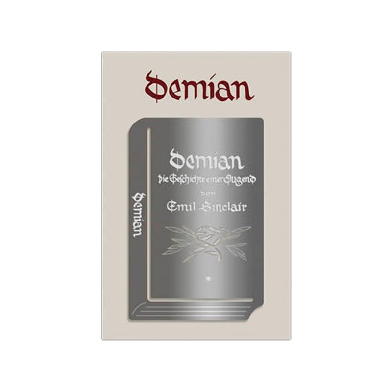 Edge Metal Bookmark World Classic Series (Demian) by Wearingeul, featuring a silver-gray book cover design with red Gothic lettering, complements fountain pen and stationery enthusiasts.