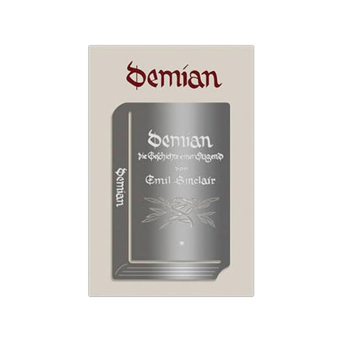 Edge Metal Bookmark World Classic Series (Demian) by Wearingeul, featuring a silver-gray book cover design with red Gothic lettering, complements fountain pen and stationery enthusiasts.