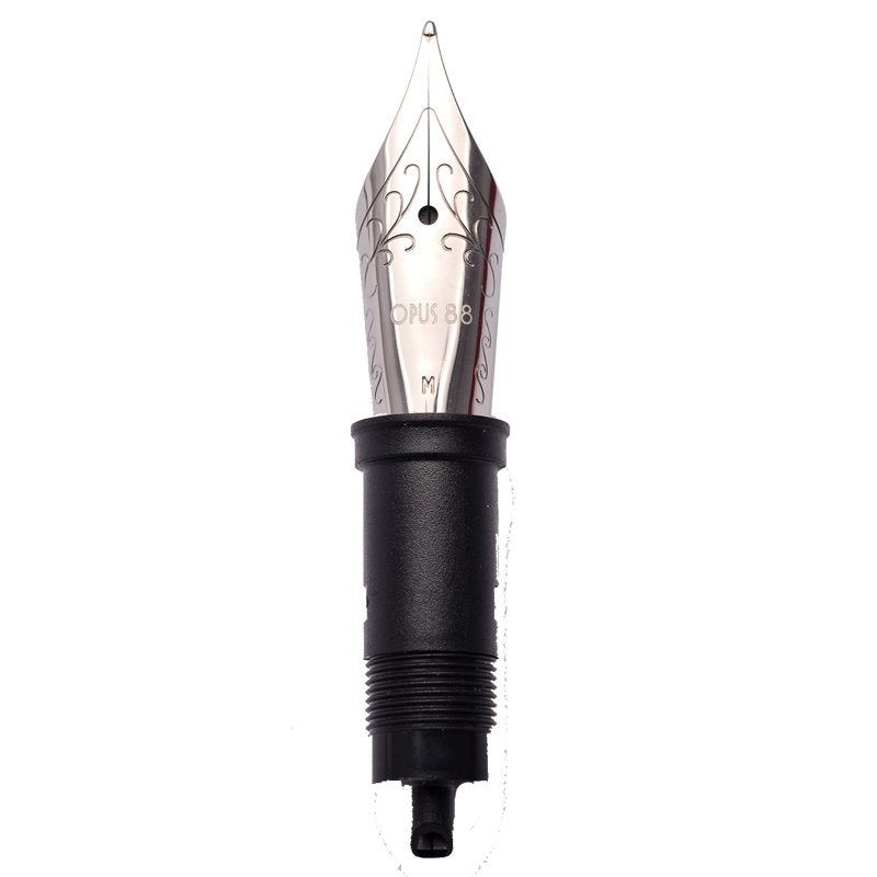 #6 Nib Set - Medium: Metal OPUS 88 medium-point nib with plastic feed and threaded grip section, designed for Demonstrator and Omar fountain pens.