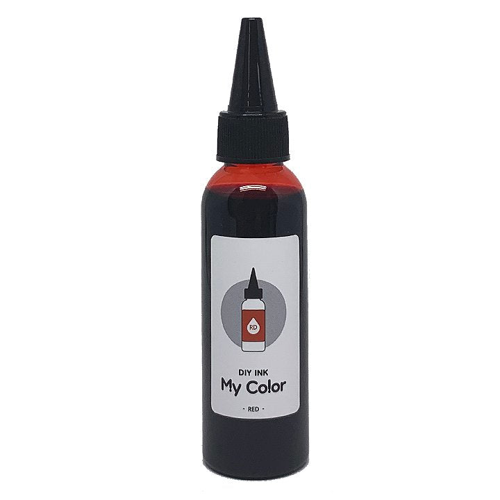 DIY Refill (Red) - 60ml, slim plastic squeeze-bottle with pointed nozzle cap, labeled for crafting or ink cartridge refills.