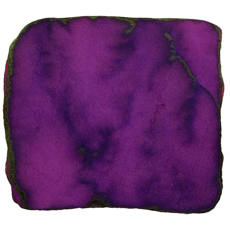 Ebi - 2ml sample of Taccia ink, featuring a deep purple hue with darker patches and a subtle green-ish sheen on white paper.