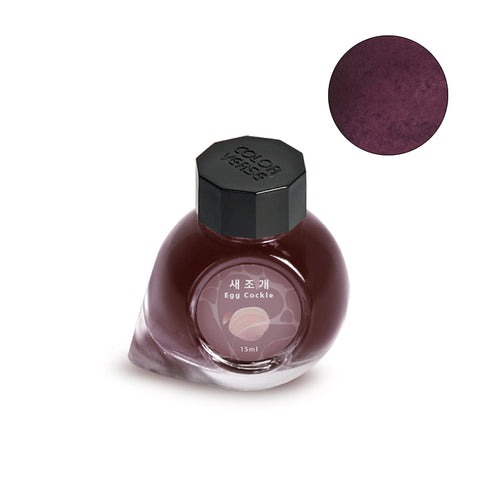 Colorverse Project Ink No.061 Egg Cockle - 15ml fountain pen ink, deep burgundy-purple, in a faceted black-capped glass bottle.