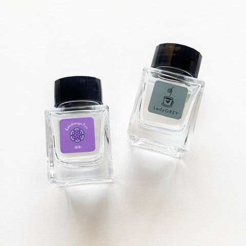 Tono & Lims Empty Bottle (ANY Bottle) featuring 30ml glass capacity with diverse label designs, ideal for fountain pen ink storage.