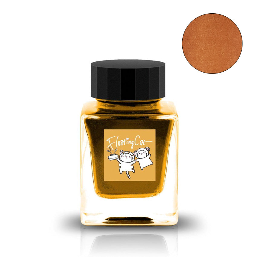 Floating Cat - 30ml: Tono & Lims' dye-based fountain pen ink in a small square bottle with black cap, featuring cartoon cats on the label.