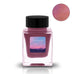 Glamorous Sky - 30ml: Square glass bottle of shimmery pink-mauve nail polish with black cap, featuring a twilight-themed label and close-up shimmer detail.