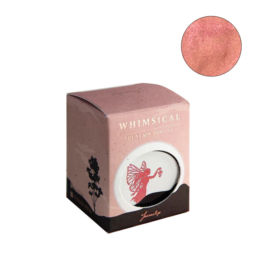 Glinda (Shimmer) - 30ml fountain pen ink by Journalize, showcasing a rosy/pink shimmering hue in a pink box with a fairy silhouette.