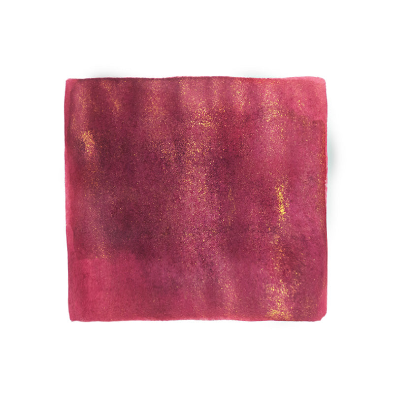 Wearingeul's The Great Sage Heaven's Equal fountain pen ink, 30ml, showcases deep rose-magenta hues with gold flecks, offering a shimmering, captivating writing experience.