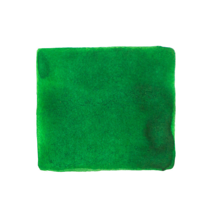 KWZ Ink Green #5 - 60ml fountain pen ink swatch, showcasing a painted-like solid green with subtle shading, highlighting the brand's dedication to unique, handcrafted ink colors.