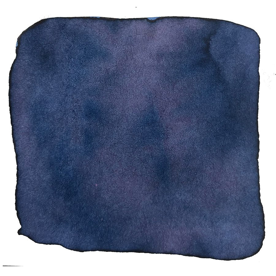 Grey Seas - 2ml ink sample showing a deep indigo wash with soft, irregular edges, highlighting its rich tone and hand-painted texture.