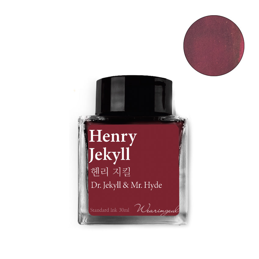 Wearingeul Dr. Henry Jekyll fountain pen ink, 30ml bottle, featuring a deep burgundy shade inspired by classic literature.