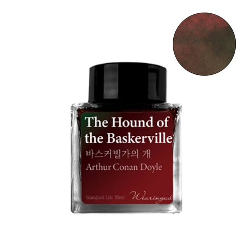 Wearingeul The Hound of the Baskervilles fountain pen ink, 30ml bottle, showcasing dark reddish-brown hue, inspired by classic literature, suitable for fountain, dip, and glass pens.
