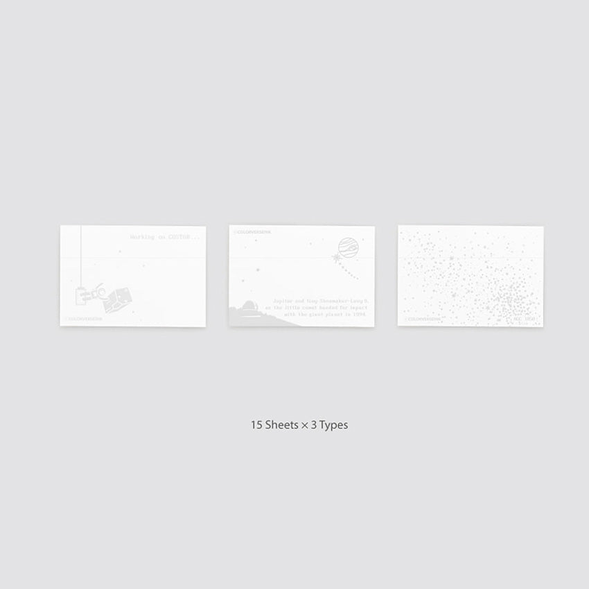 Ink Swatch Cards - Colorspace Size A (Hubble) by Colorverse: 45 premium fountain pen-friendly sheets featuring three space-themed designs, perfect for capturing ink samples.