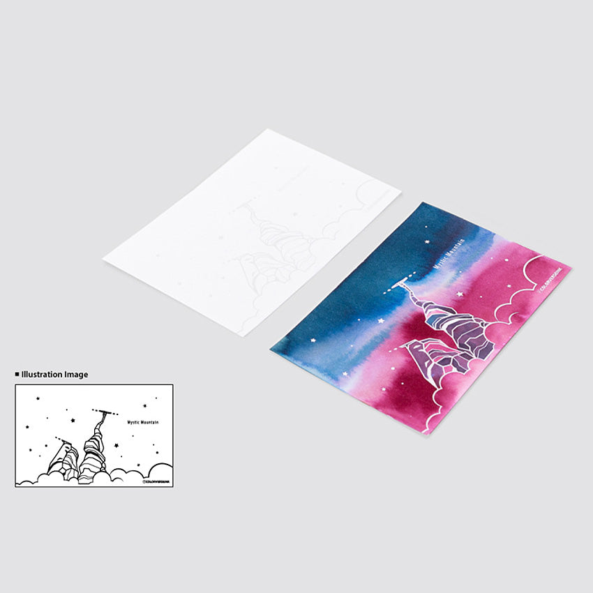 Ink Swatch Cards - Colorspace Size B (Hubble) by Colorverse, featuring a color-your-own Mystic Mountain design on premium fountain pen friendly paper, pack of 45 cards.